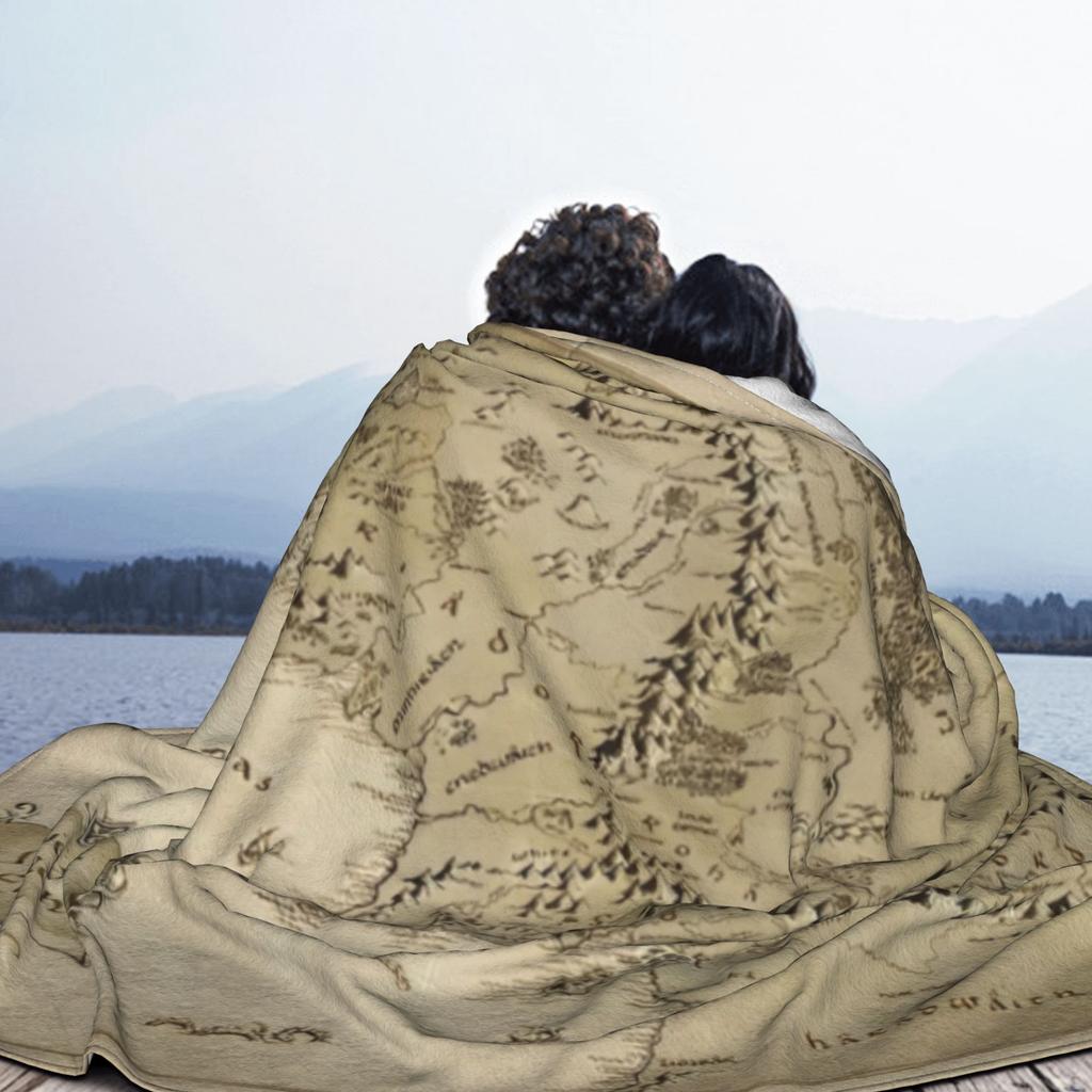 L-Lords Of The R-Rings Middle Earth Map Fuzzy Blankets Movie Funny Throw Blankets for Home Hotel Sofa 150*125cm Bedspread