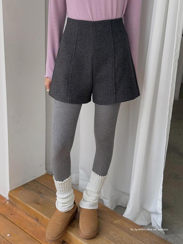 Solid Color High Waist Thickened A-line Wide Leg Winter Shorts - Korean Style Casual Pants for Women