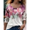 Spring and Autumn Round Neck Flower Pattern 3D Printed Top Fashionable Casual Long Sleeved Women's T-shirts