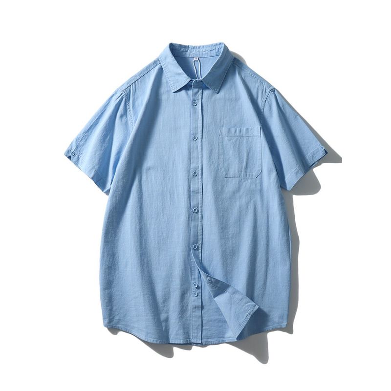 Old Money Style Linen Shirt Men's Short-Sleeved Summer Thin Loose Jacket Foreign Trade Men's Casual Cotton and Linen White Shirt