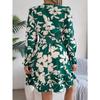 Women's Autumn/winter Casual Flower Lace-up Long Sleeve A-line Dress with Wooden Ear Trim