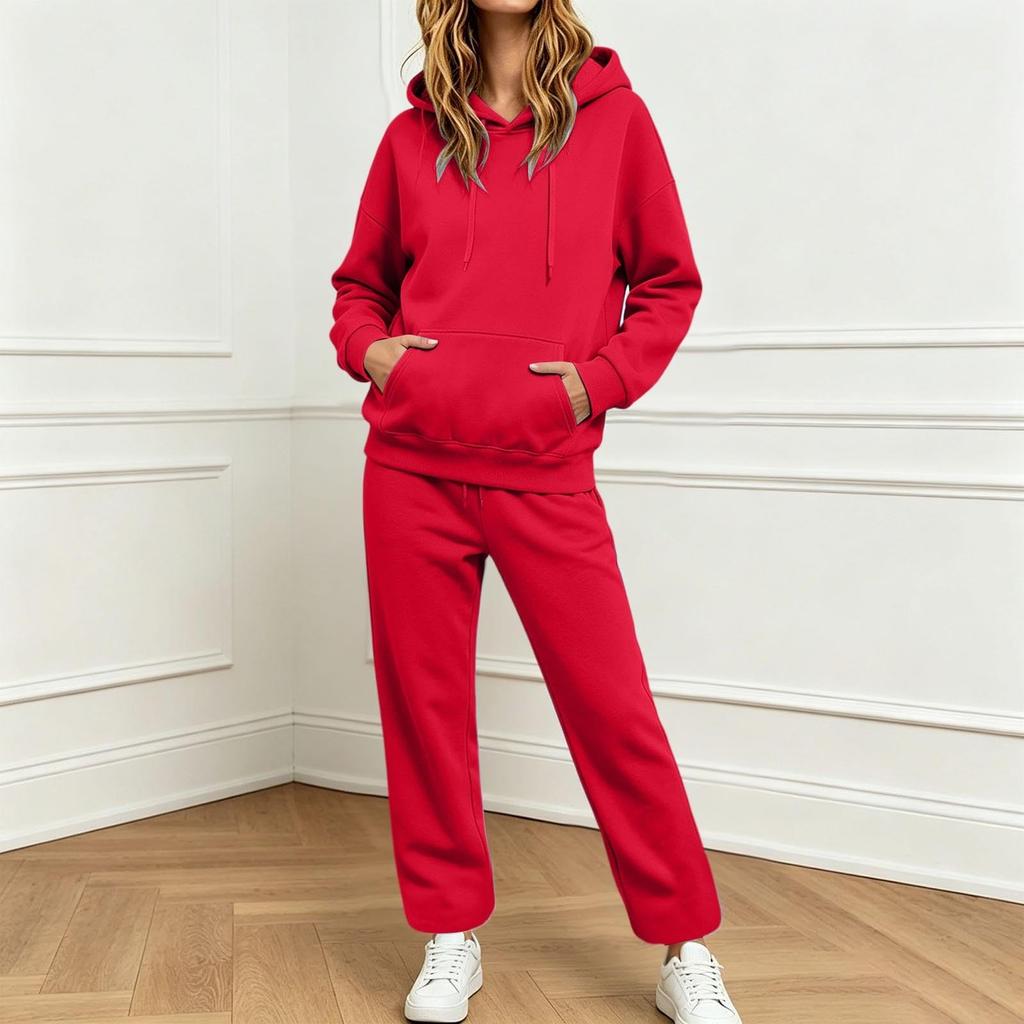 Women's Sweatsuit - Loose Fit Hoodie and Straight Leg Sweatpants Set for Casual Everyday Wear