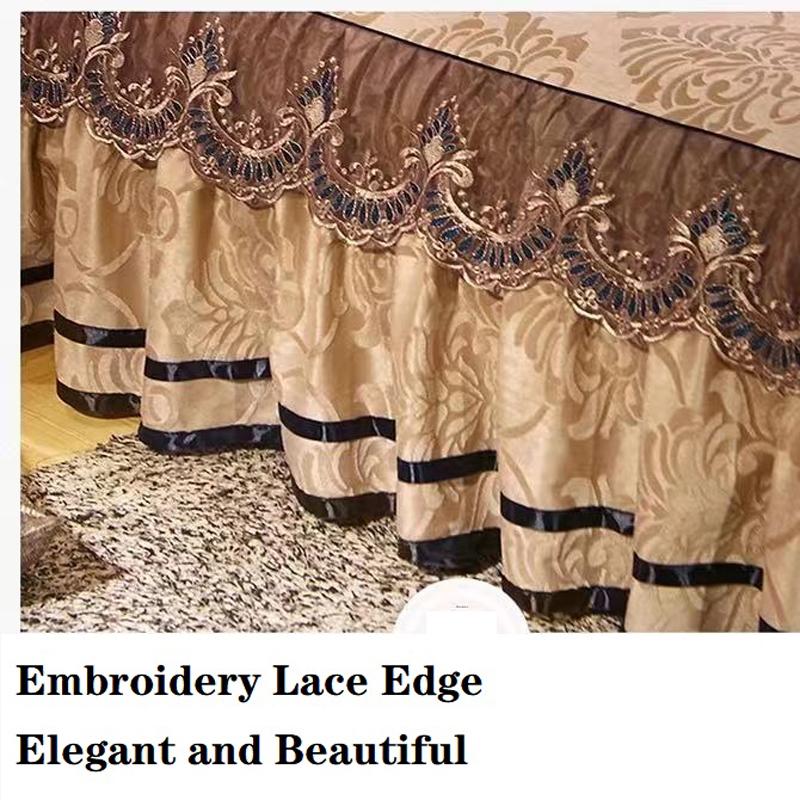 1pc Bed Skirt + 2pcs Pillowcase, Luxury Embossing Velvet Bedspread King Queen Size Romance Embroidery Lace Short Plush Bed Skirt