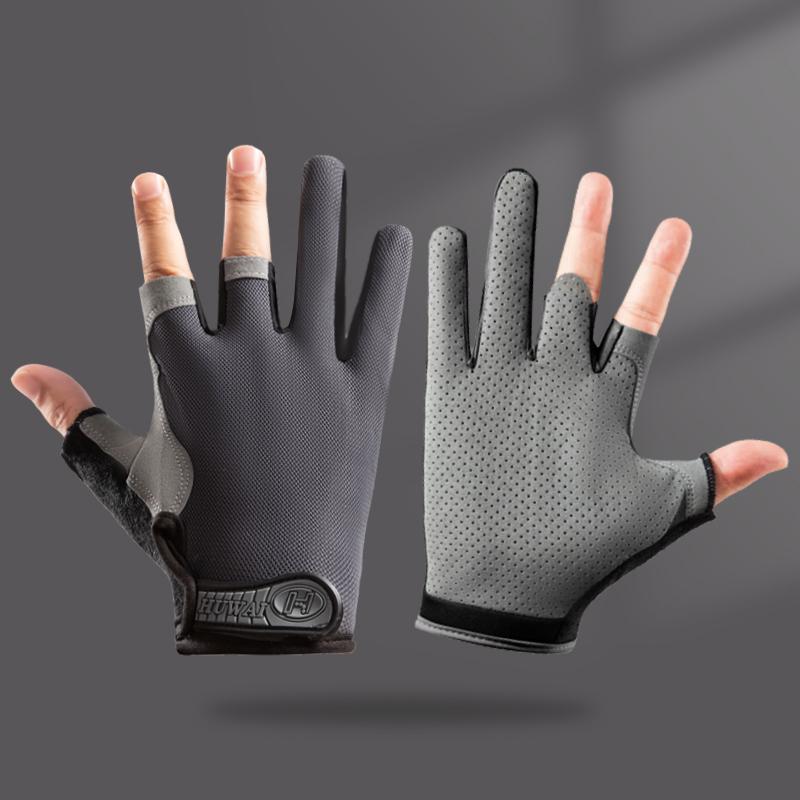Summer Thin Non-Slip Anti-Stab Fishing Gloves with Exposed Two Fingers for Lure, Casting, Baiting, and Sea Fishing