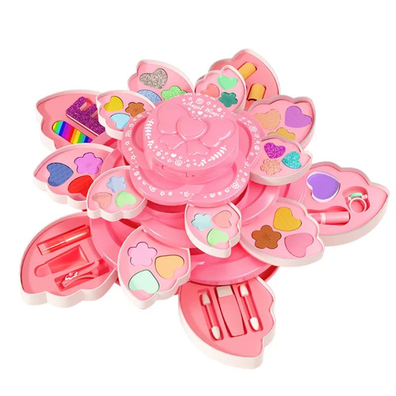 Coffret de maquillage pour enfants, jouets cosmétiques à ouverture rotative pour petites filles, ensemble de maquillage de princesse pour améliorer la créativité et l'imagination