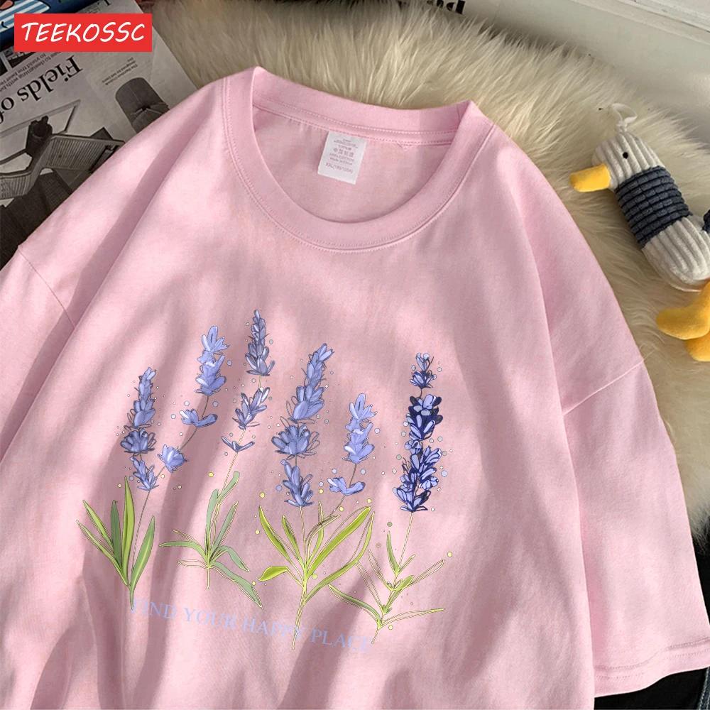 Fashion Cotton WomenS TShirts Beautiful Of Lavender Printing Tops Oversize Crewneck Soft Short Sleeve Street FeUnisex Clothes S