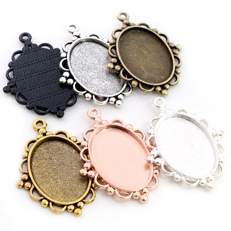 10pcs 18x25mm Inner Size 7 Colors Vintage Style Cameo Cabochon Base Setting Charms Pendant Necklace Findings