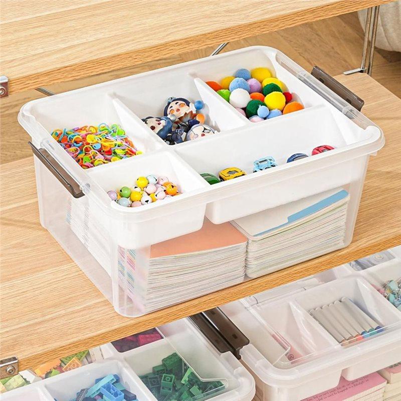 Fresh Art Supply Craft Organizer 17 QT Plastic Storage Box With Removable Tray And Stackable Storage Container