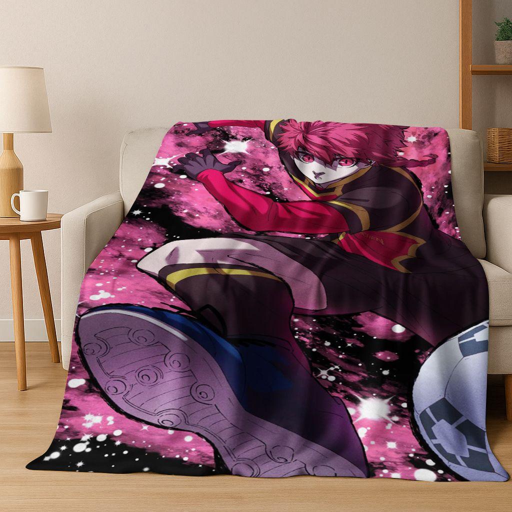 Cartoon BLUE LOCK Football Anime Isagi 3D Flannel Blanket,Warm and Cozy Soft Throw Blanket for Home Bedroom Bed Sofa Cover Kids