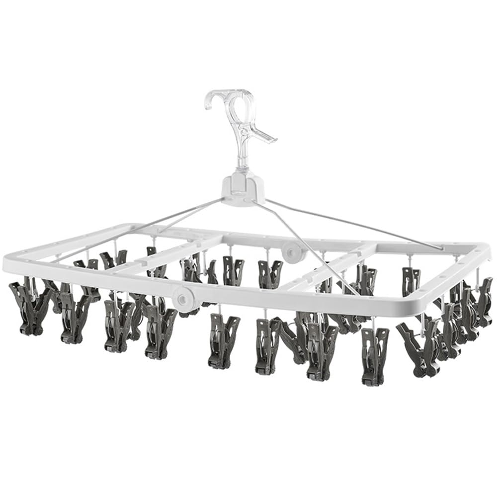 HOSUR Clothes Drying Corner Clothes Hanger with 32 Clothes Gray Rack, Pins, Multi-functional Storage, Foldable, Space-Saving,