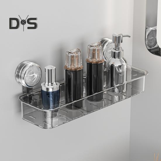 Wall Mounted Suction Cup Storage Rack Strong Load-bearing Easy to Install Bathroom Caddy Soap Makeup Storage Shelf