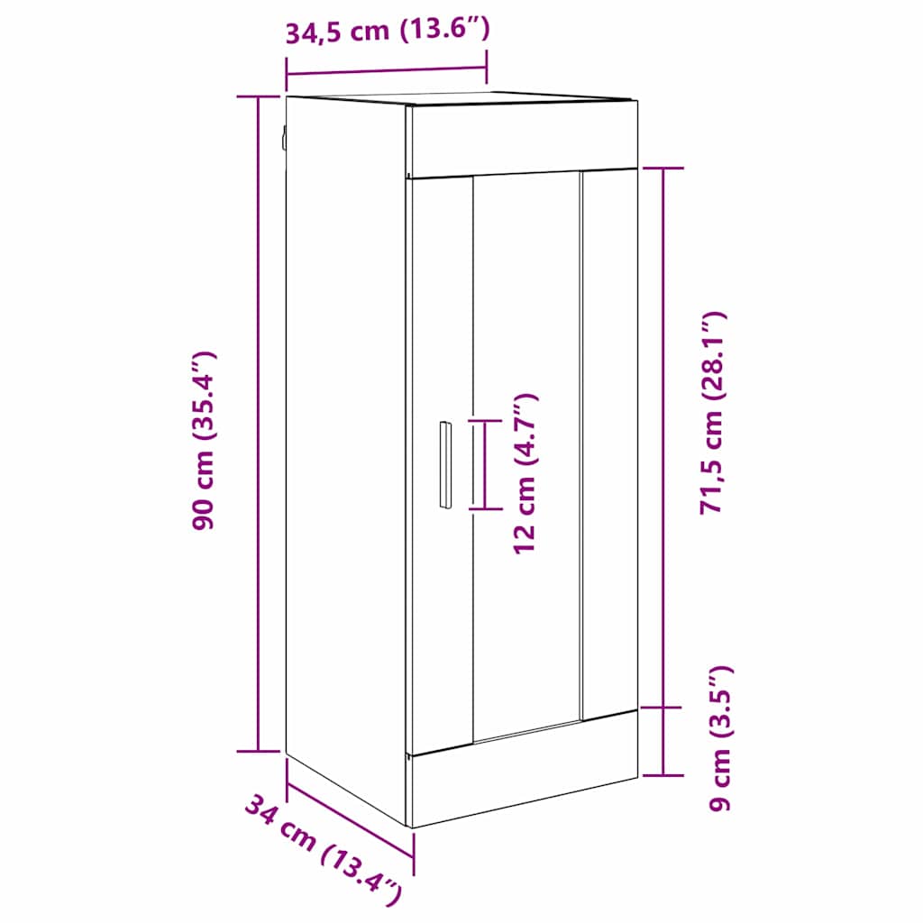 Wall Mounted Cabinet Black Oak Effect 34.5 x 34 x 90 cm