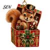 Small Animal Gift Tags for Christmas Forest Ornament, 2D Flat Acrylic Fox Reindeer Squirrel Raccoon in Tree Decoration Set Box Hanging Xmas