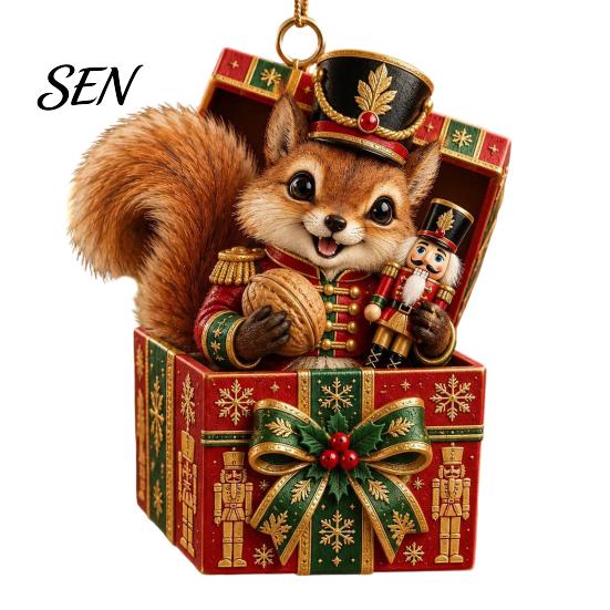 Small Animal Gift Tags for Christmas Forest Ornament, 2D Flat Acrylic Fox Reindeer Squirrel Raccoon in Tree Decoration Set Box Hanging Xmas