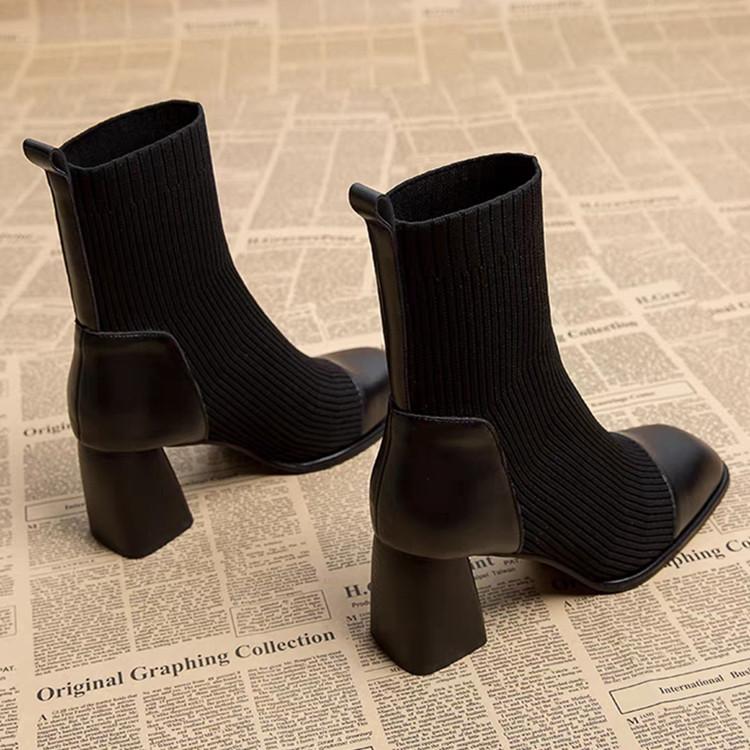 Fashion New Classic Women's Short Boots New Fashion Coarse Heel Square Head Chelsea Boots High Heels Casual Versatile Modern Boots