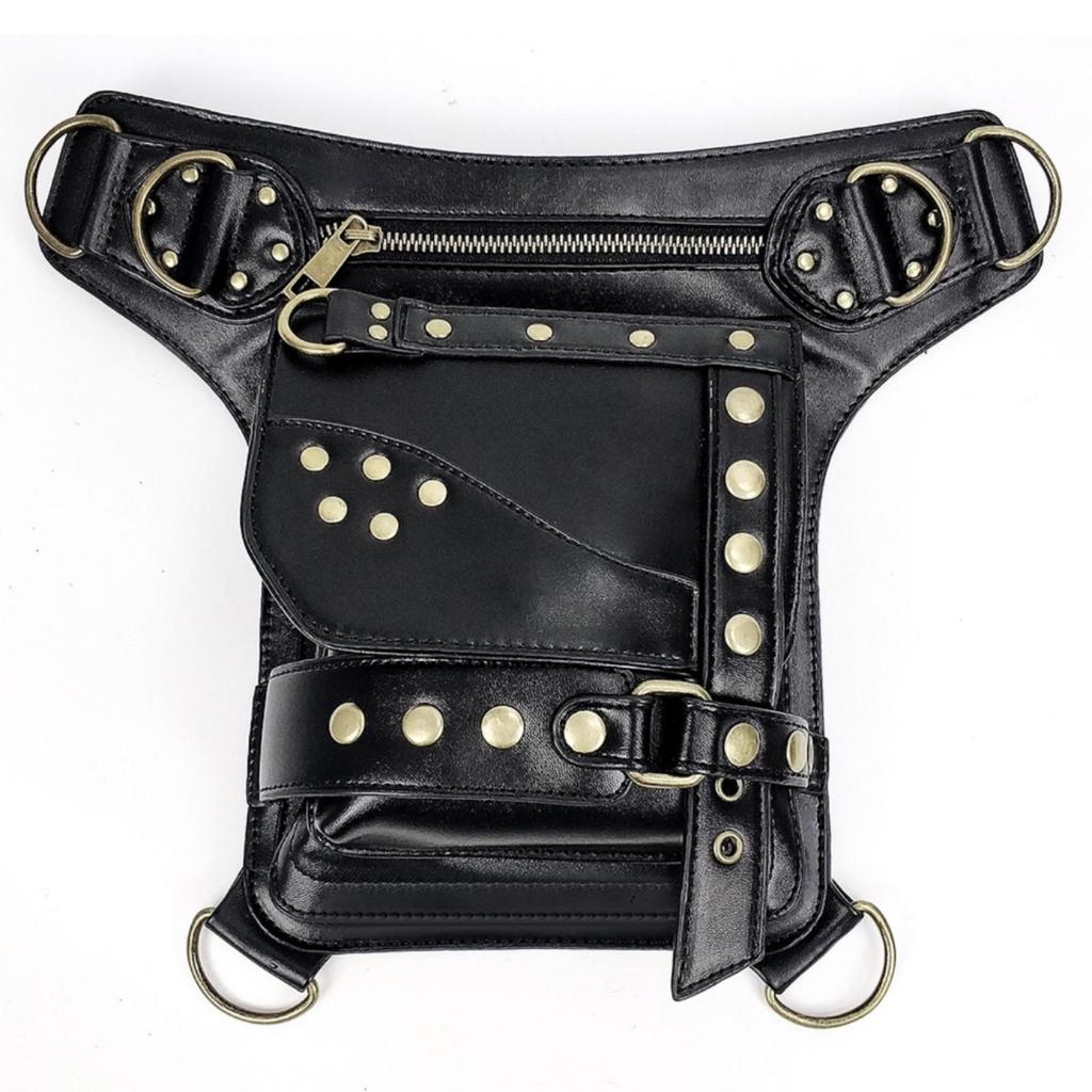 Waist Bag with Belt Steampunk Leg Strap Biker Themed Fanny Pack for Bikers,