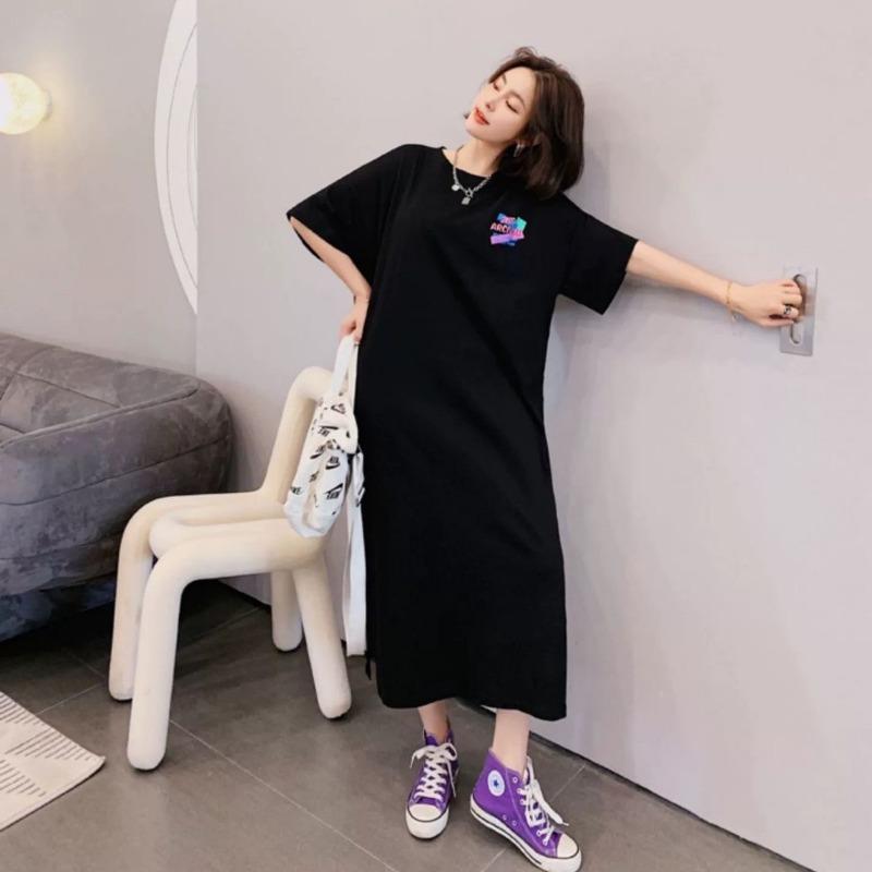 Summer Women's Over-the-knee Dress Loose Mid-length Short-sleeved Dress