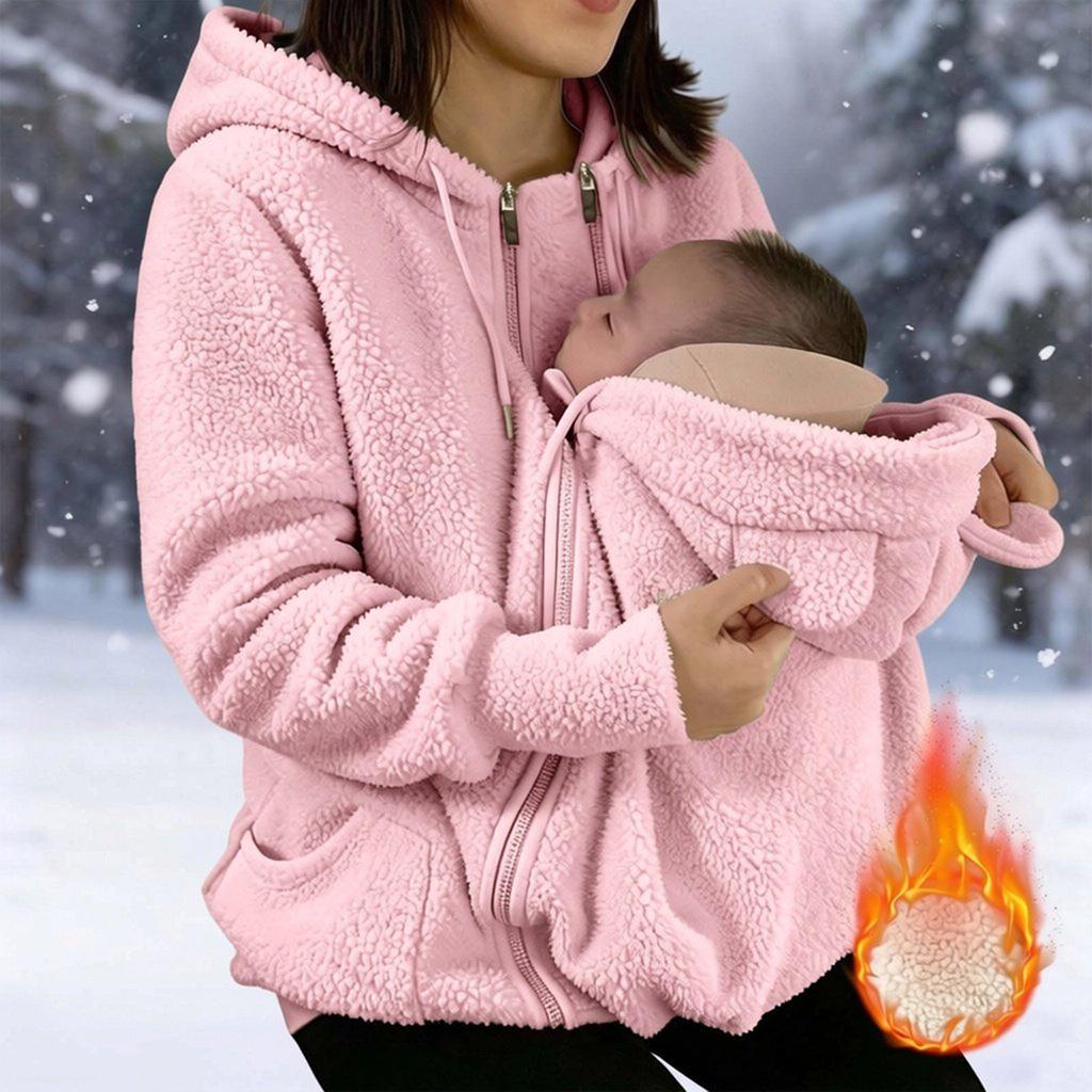 Women's Winter Warm Fleece Maternity Coat Full Zip Baby Wearing Jacket Pregnancy Clothing