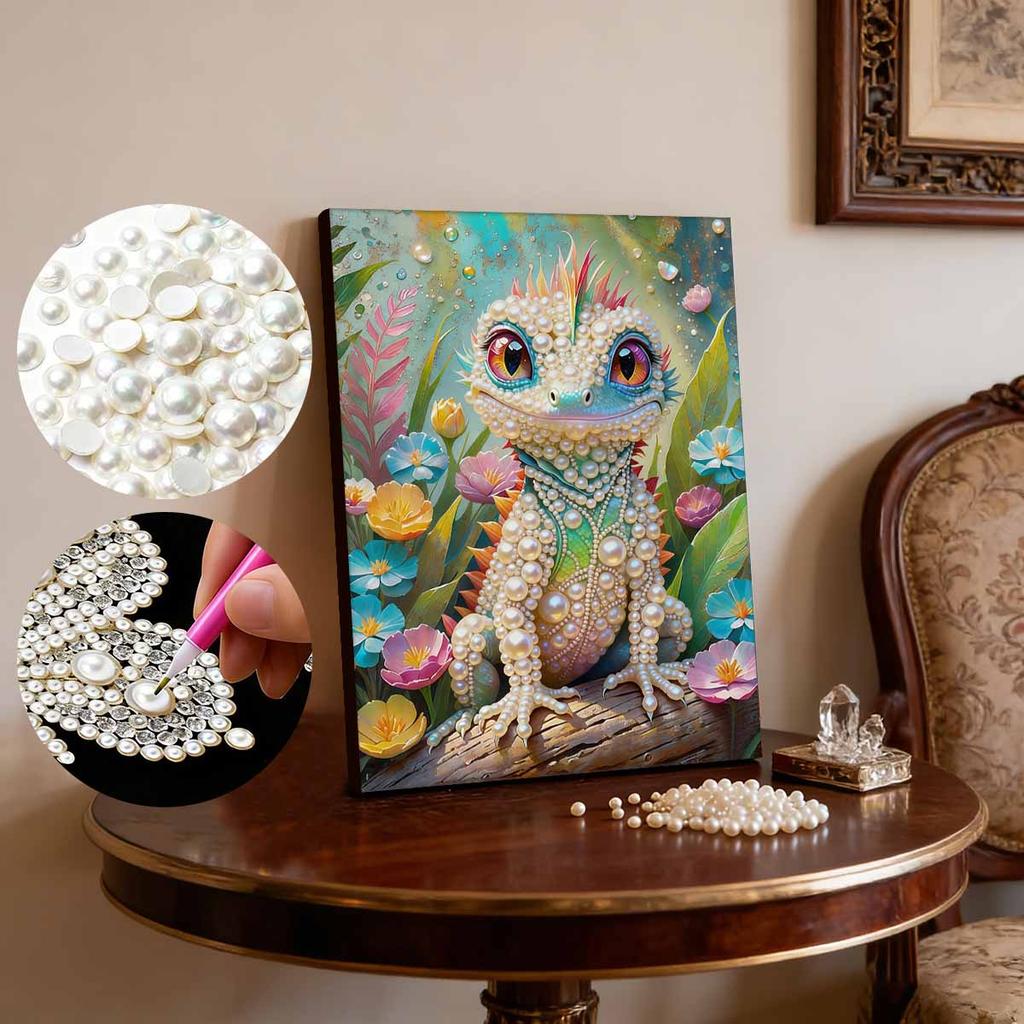 5D DIY Frameless Pearl Painting Lizard Pattern Painting Kit, Suitable for Home Living Room Bedroom and Other Wall Decoration Art Paintings