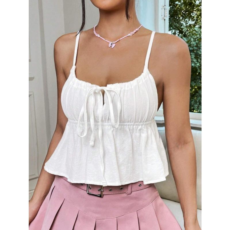 Women Sexy Slim Fit Cropped Strappy Solid Tank Top Casual Outerwear