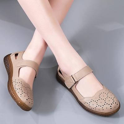 Hohl Echtes Leder Atmungsaktive Weiche Flache Sandalen Sommer Frauen Schuhe Frau Casual Solide Schnalle Damen Sandalen