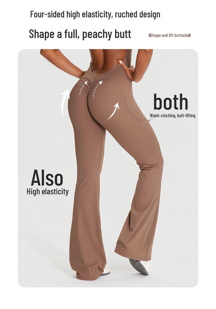 European and American Sleeveless Yoga Bodysuit with Strap Pocket, Sexy Open Back, Hip Lifting Flared Jumpsuit