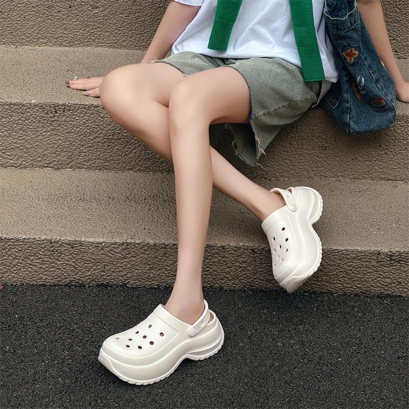 Summer platform  women wear heightening fashion bag head sandals, versatile EVA platform seaside two slippers