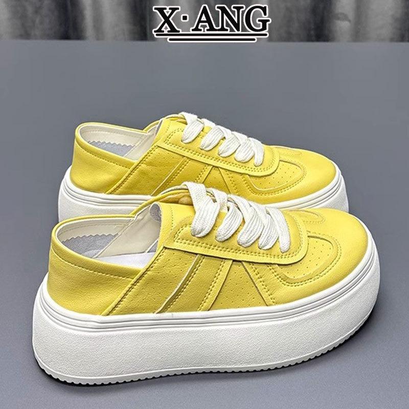 Cowhide version thick-soled heightening little white shoes children's versatile board shoes spring and summer new two-wear casual single shoes