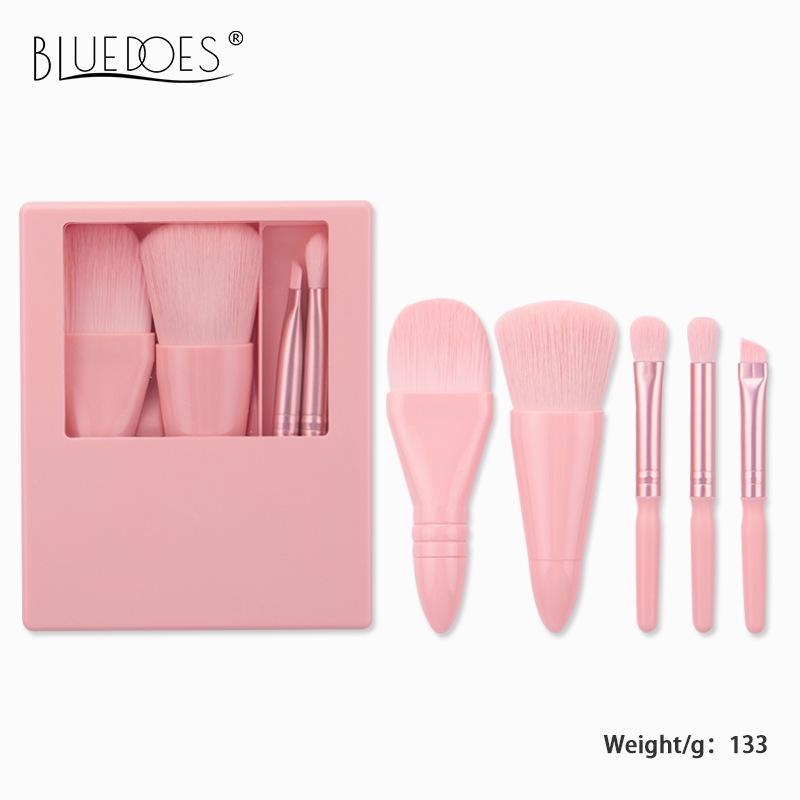 

Портативный дорожный набор кистей для макияжа с зеркалом: Мягкая щетина для румян и теней для век розовый