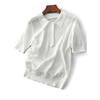Women's White POLO Collar Knitted T-shirt Summer Loose Ice Silk T-shirt Hollowed Out Knitted Top