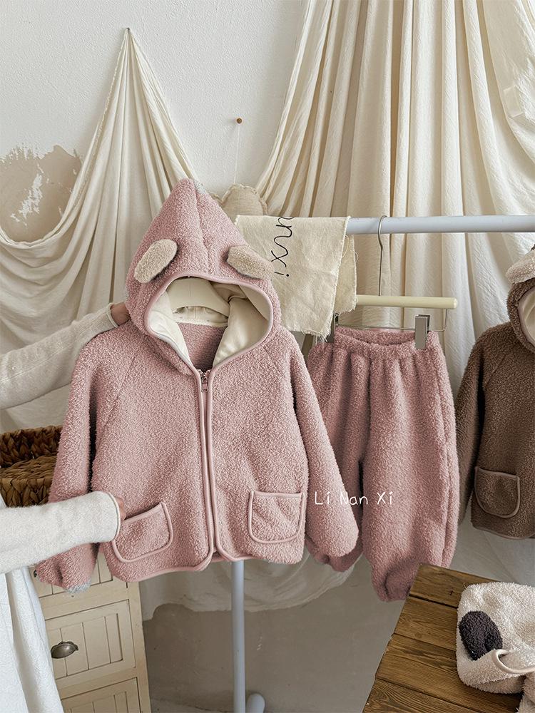 

2025 Kids Autumn & Winter Fleece Pajama Set - Cozy Hooded Loungewear for Boys & Girls 140cm