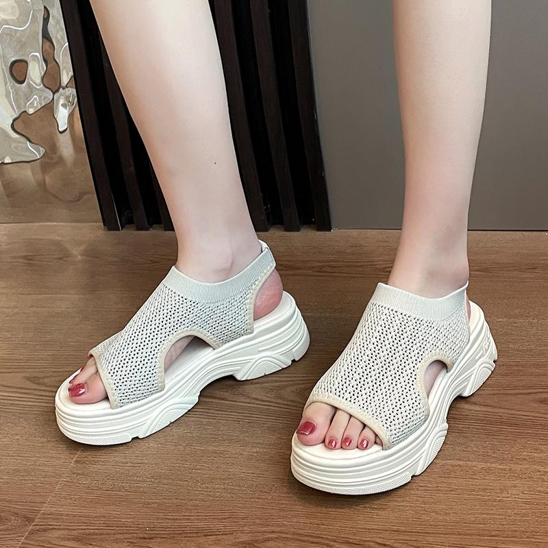 Large Size Summer Wedges Sandals Side Hollow Breathable Comfy Ladies Shoes Peep Toe Sexy Platform Footwear Zapatillas Mujer