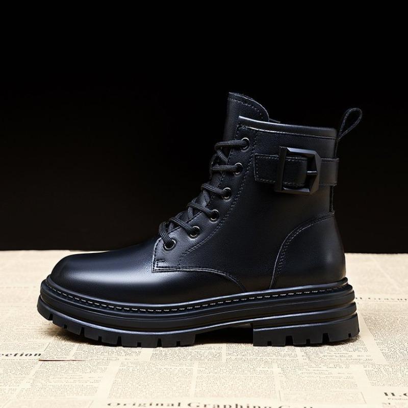 Martin-Stiefel mit dicker Sohle und Absatz, vielseitige mittelhohe Stiefel, Damen Herbst und Winter, neue trendige Lederstiefel