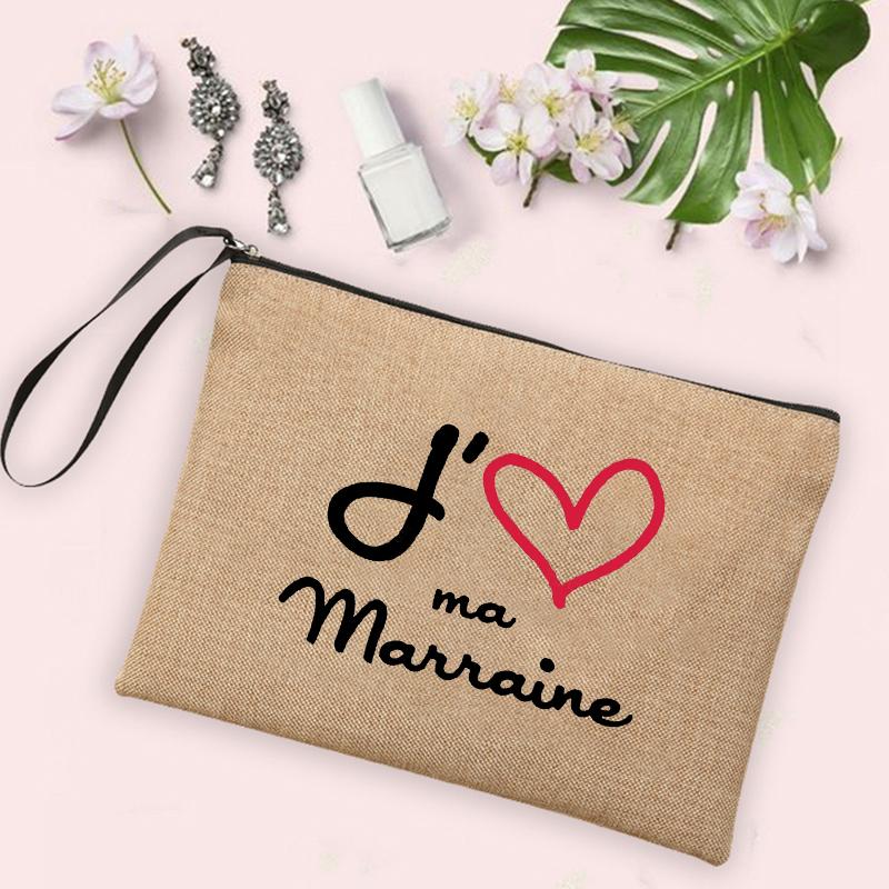 Best Godmother In World Print Cosmetic Bag Women Neceser Makeup Bag Linen Zipper Pouch Travel Toiletry Organizer Godmother Gifts