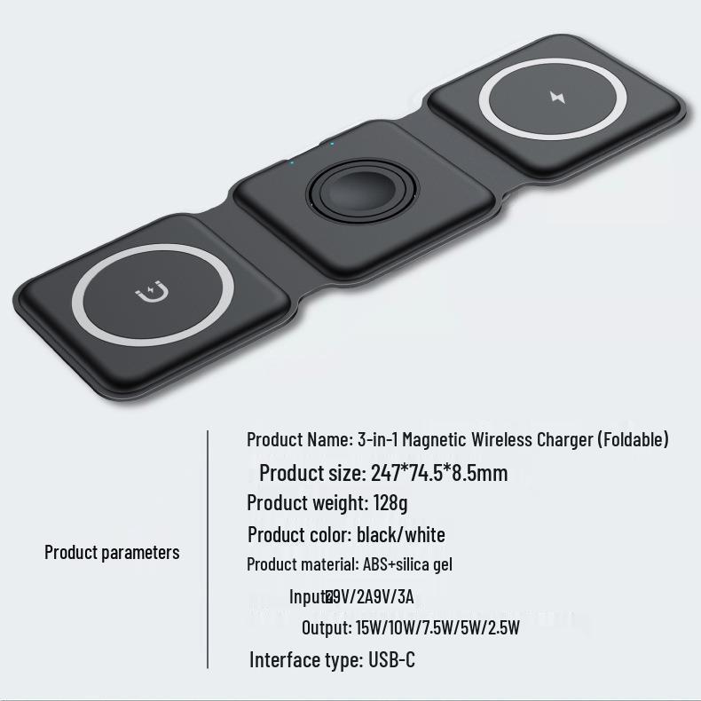 15W Magnetic Wireless Charger: Multi-functional Trio for Phones, Earphones, Watches with Smart Display