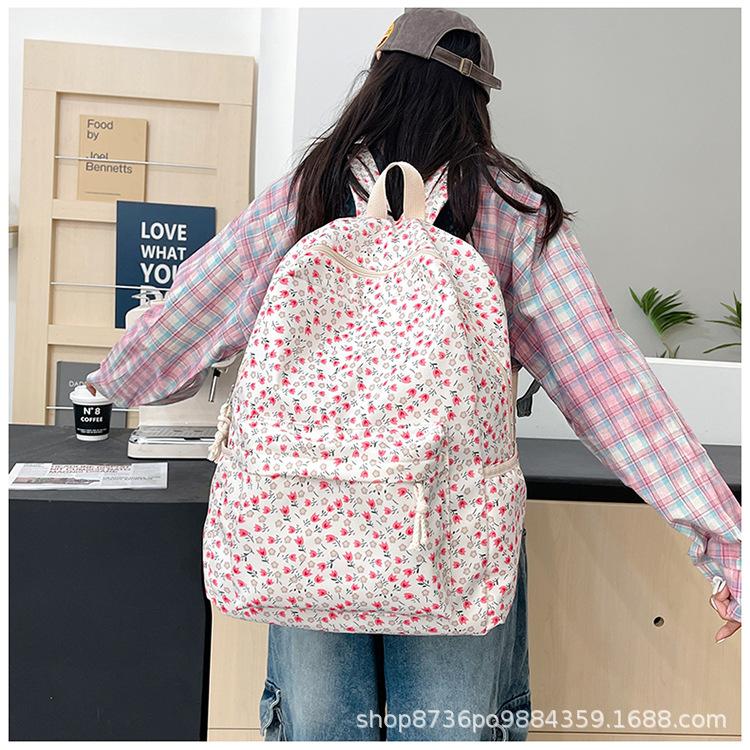 Schoolbag Female Ins Wind Korean Girl Small Fresh Art Student Backpack Tulip Floral College Wind Backpack