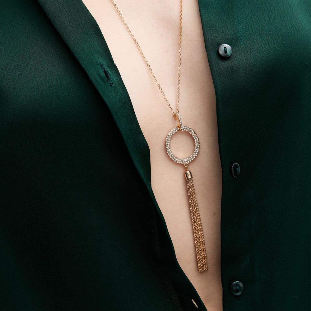 Diamond Long Fringed Necklace Versatile Chain Pendant Rhinestone Collarbone Chain Women'S Necklace
