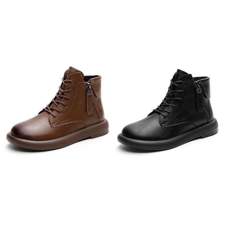 Large size Martin boots women's autumn and winter soft-soled small short boots flat-soled 2025 single boots rubber soles retro velvet low-top leat
