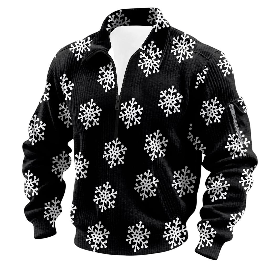 Men's Solid Color Corduroy Zipper Neck Long Sleeve Top Men's Casual Lapel Top