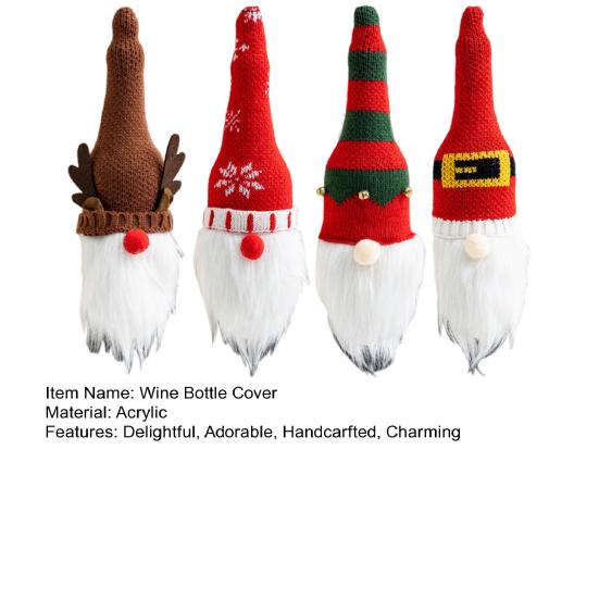 Christmas Wine Bottle Cover Knitted Plush Gnome Wine Bottle Topper Cover for Christmas Dining Table Decor New Year Party Supplies