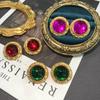 Retro Court Electroplated Real Gold Medieval Earrings, Red Big Glazed Heavy Industry Light Luxury Green Silver Needle Stud Earrings, Ear Clips