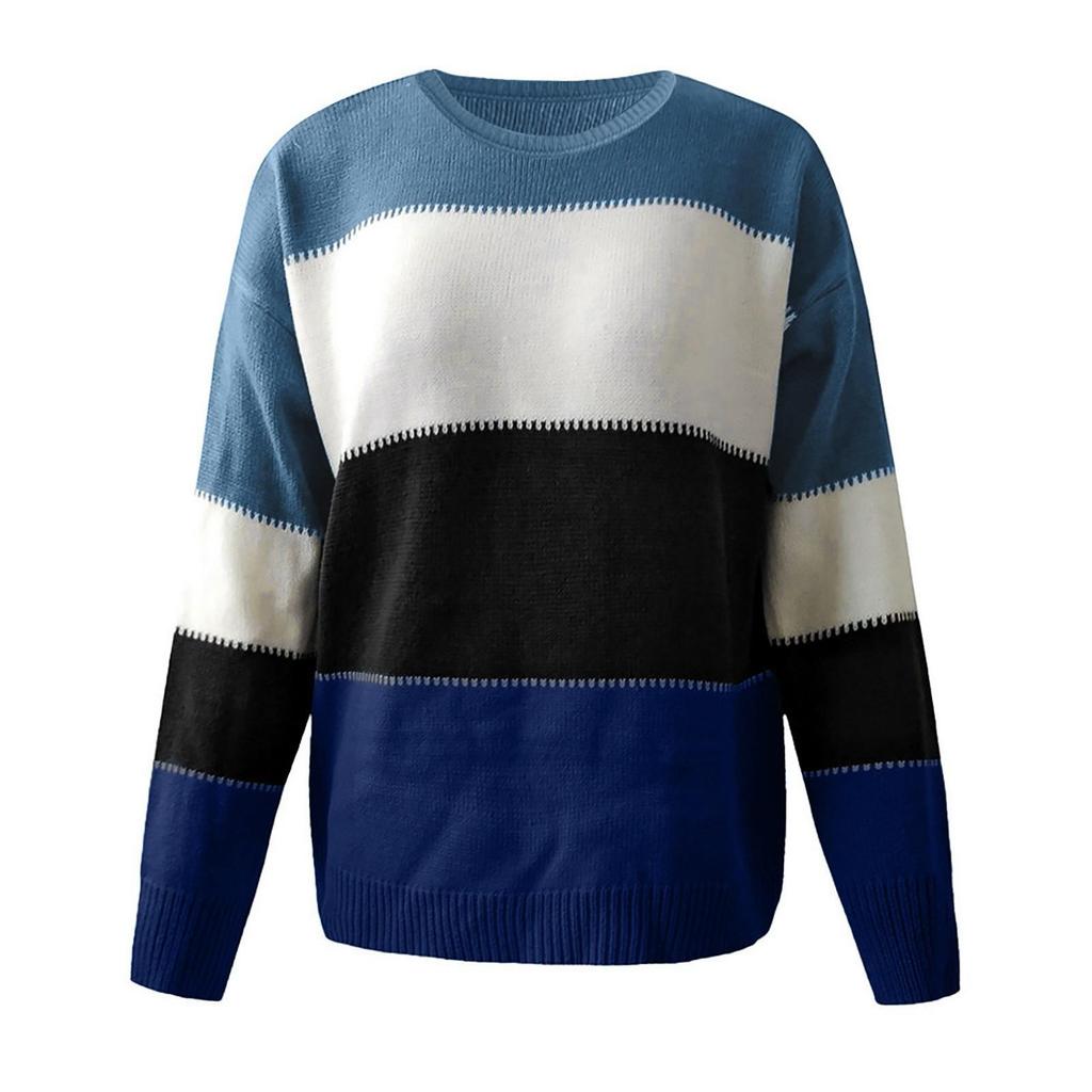 Women's Autumn And Winter New Round Neck Color Matching Comfortable Loose Sweater