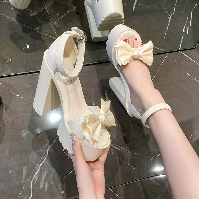 

14cm Heels Women s Platform Sandals Fshion Designer Butterfly-knot Women s High Heels Elegant Temperament Pumps Scandal Tacones 34