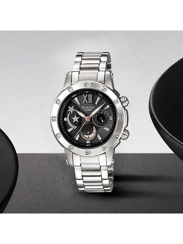 Casio - Stainless Steel Strap Black Dial Women's Quartz Watch SHN-7502D-1ADR