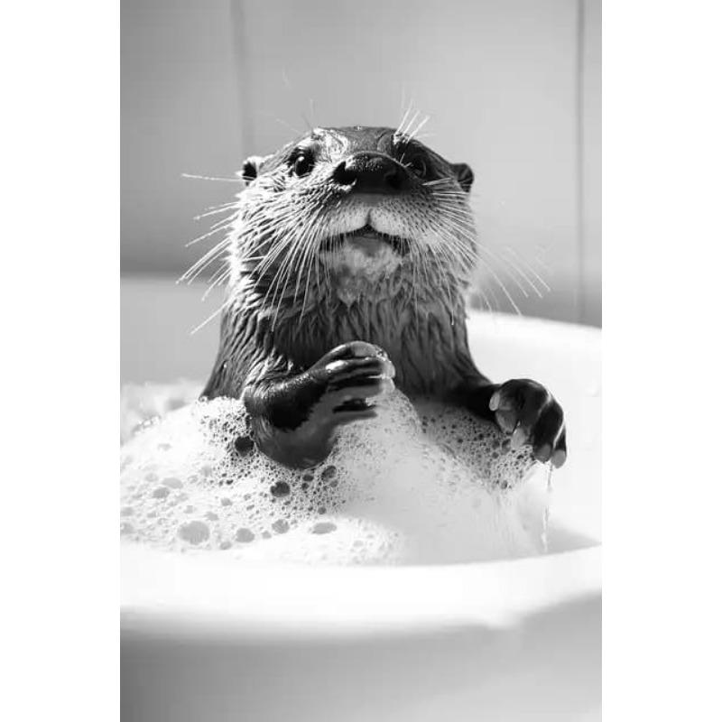 Black and White Cute Animal and Toilet Paper Poster Cat Hedgehog Sloth Canvas Painting Wall Art Bathroom Living Room Home Decor