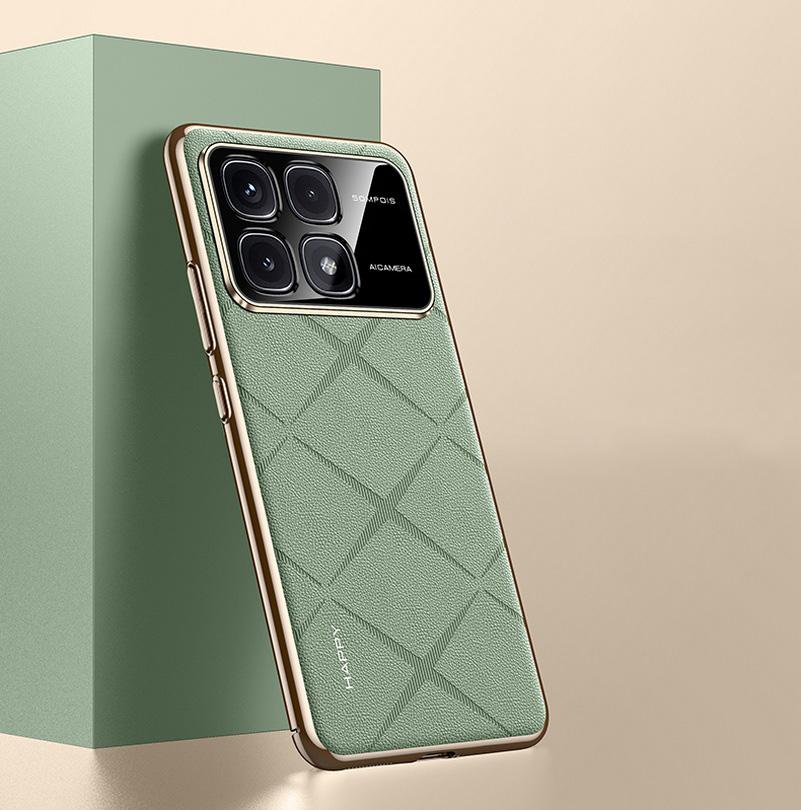 Plain Leather + Camera Lens Protection Case For POCO F6 Pro Hard Slim Good Texture Cover