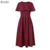 ZANZEA Women Elegant Casual Round Neck Summer Short Sleeve Dresses