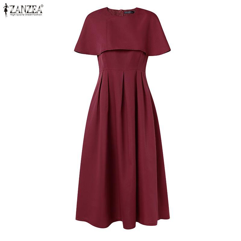 ZANZEA Women Elegant Casual Round Neck Summer Short Sleeve Dresses