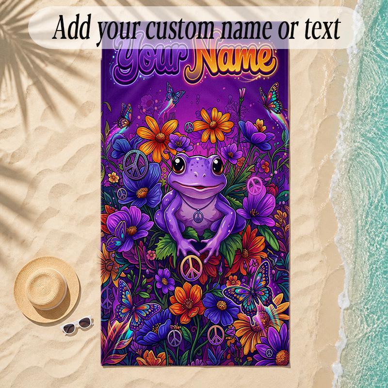 Frog Theme Soft Beach Towel Personalized Custom Name Text Towel Portable for Beach Pool Travel