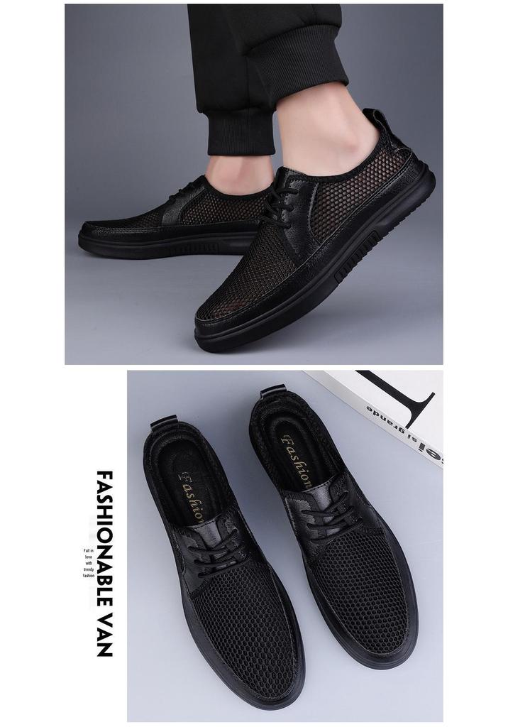Men's Low-Top Mesh Lace-Up Casual Driving Shoes - Breathable, Large Size, Flat Sole for Spring/Summer